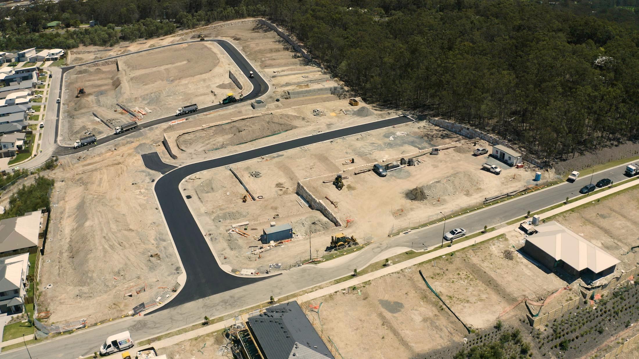 Aerial view of Holmview Estate, Logan, with new roads and retaining walls
